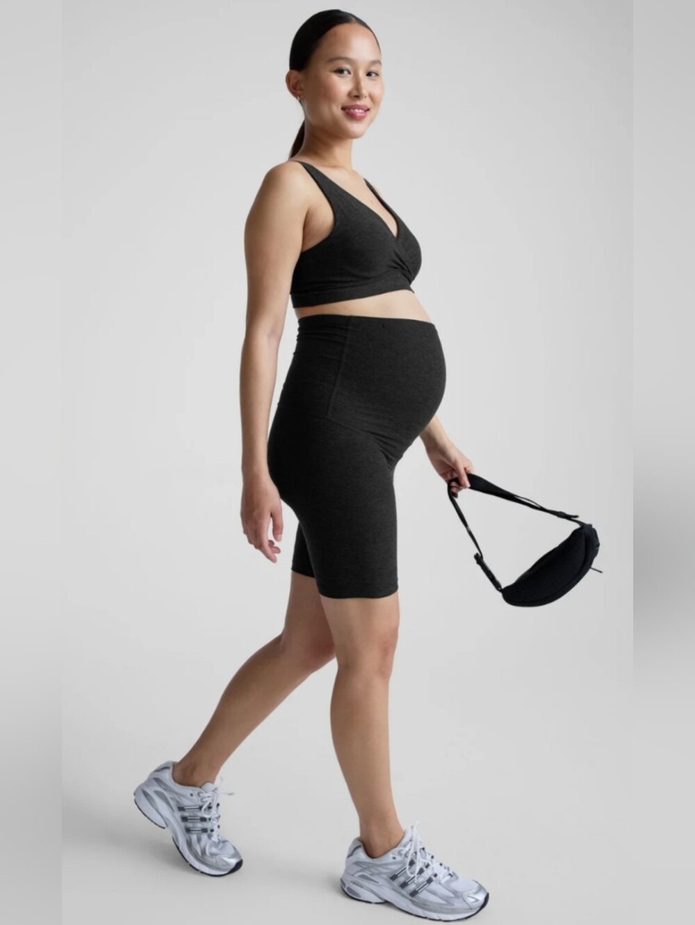 Beyond Yoga Beyond The Bump Women's Black Maternity Bike Shorts